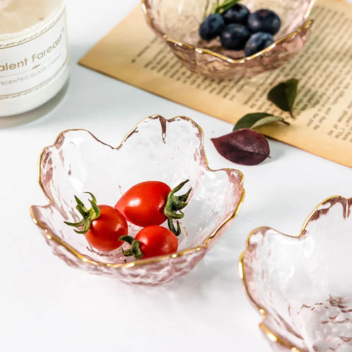 3pcs Cherry Blossom Sauce Dishes Small Glass Dish Sauce Bowl Nodic Gold Inlay Ice Cream Small Dinner Plates Kitchen Supplies