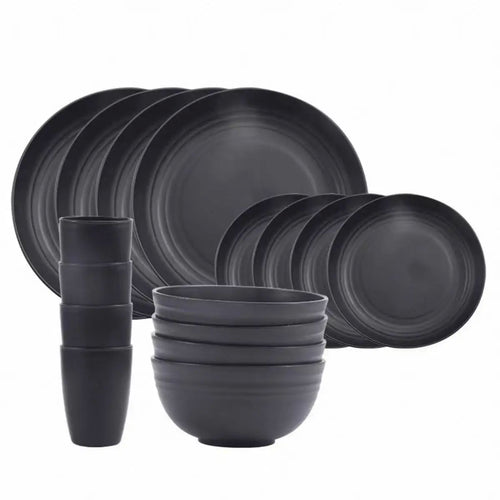 16-Piece Plastic Tableware Set with 4 Big Plates 4 Small Plates 4 Mugs 4 Bowls for Outdoor Picnics Camping Picnics